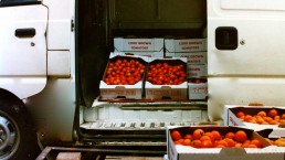 O'Leary Tomatoes in a van at market